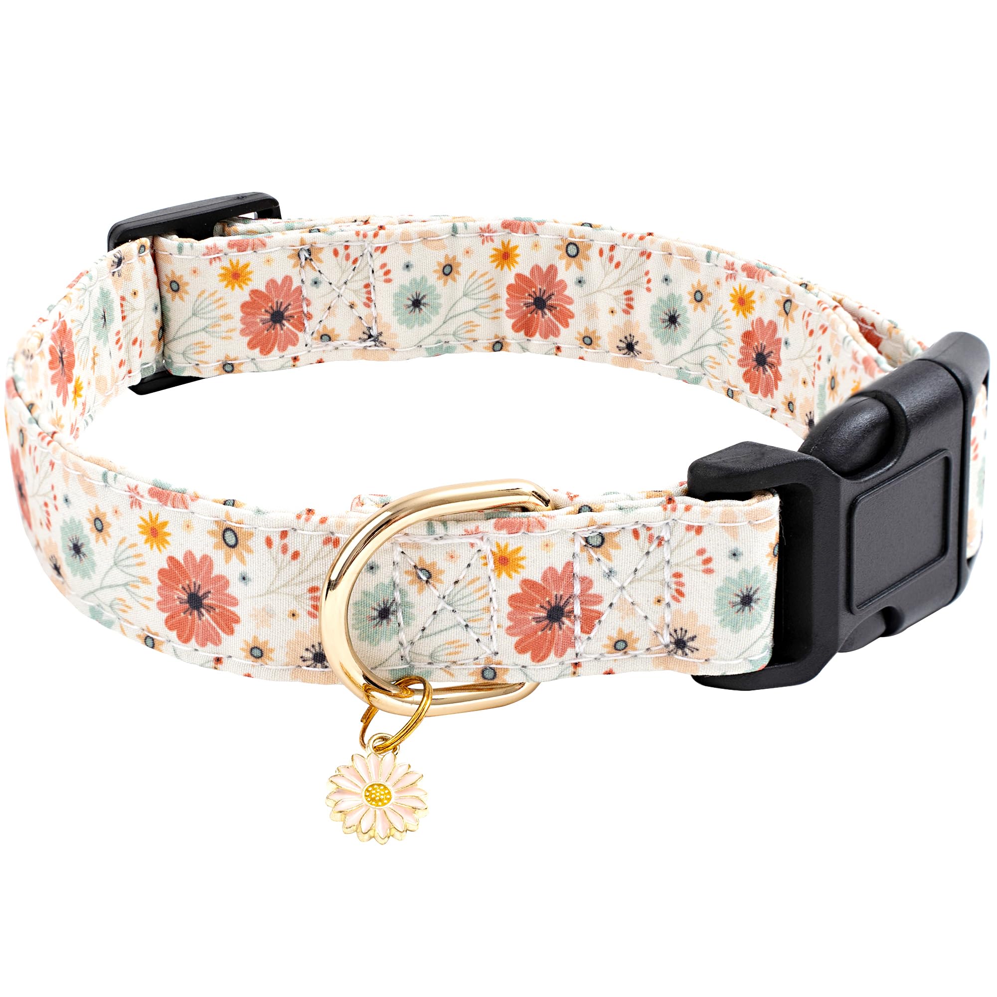 Qpets® Floral Dog Collar Cute Daisy Pendant Charm Dog Clothes Accessory Adjustable Soft Fabric Dog Collar with Metal D-Ring for Small to Medium Dogs, Size M, 32-50cm Qpets® Floral Dog Collar Cute Daisy Pendant Charm Dog Clothes Accessory Adjustable Soft Fabric Dog Collar with Metal D-Ring for Small to Medium Dogs, Size M, 32-50cm